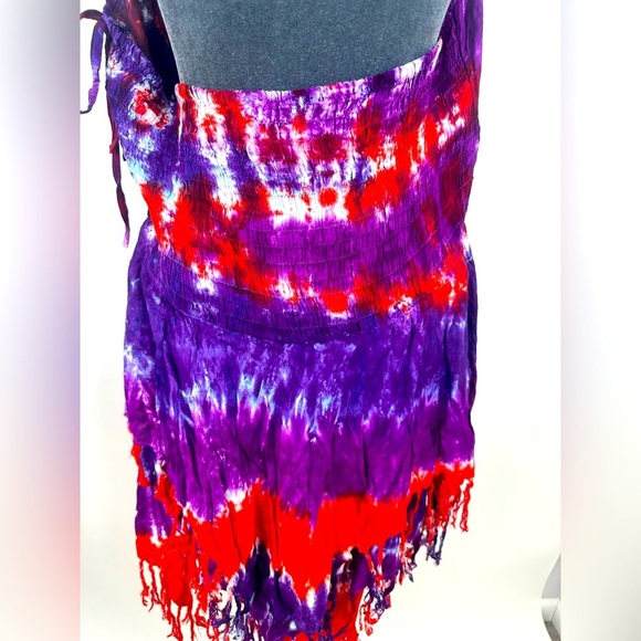 NWT Sacred Threads Tie Dye Halter Dress Tiered Frayed hem size Large - Picture 5 of 11